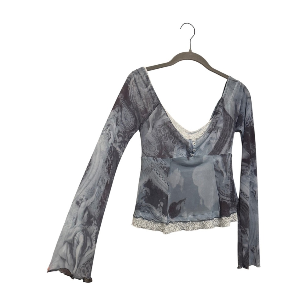 Silence + Noise Mesh Top Women Medium Blue Renaissance Coquette Y2K Fairycore